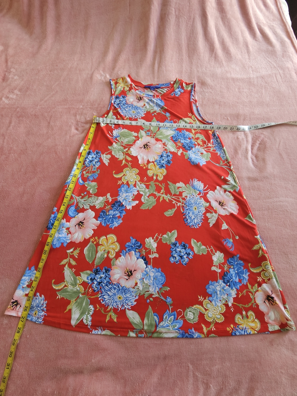Apt. 9 Red Floral Sleeveless Midi Dress with Blue and Green Blooms